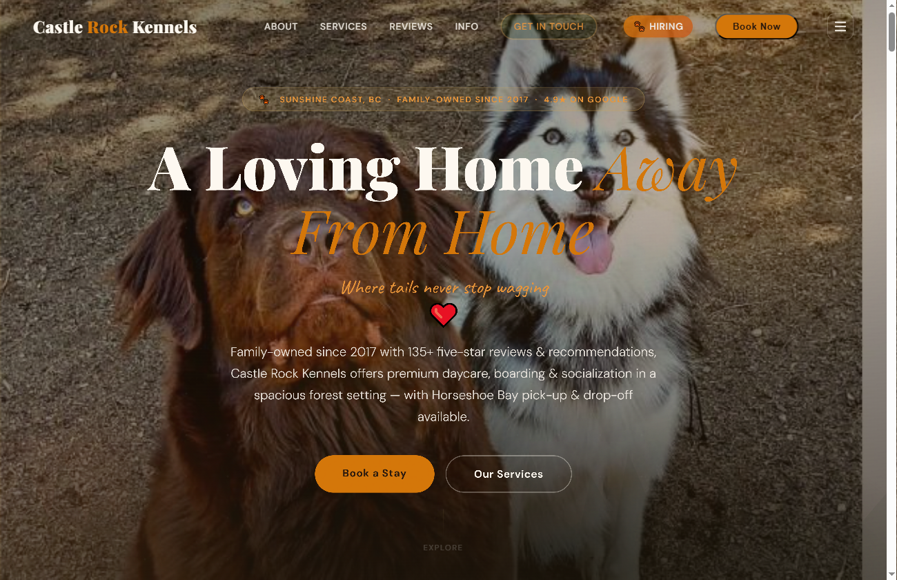 The Castle Rock Kennels marketing website